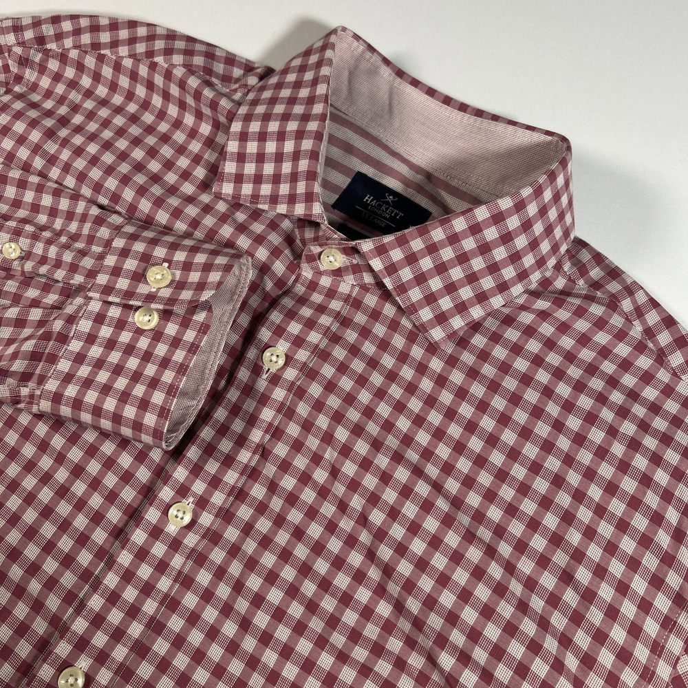 Hackett London Shirt Men's XXL Pink Plaid Classic Fit Long Sleeve Button Down